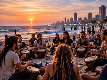 Freitags Trommeln am Strand von Tel Aviv