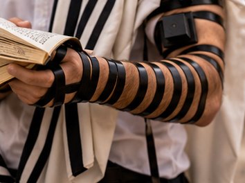 Tefillin with leather boxes and straps, an illustrative photograph.